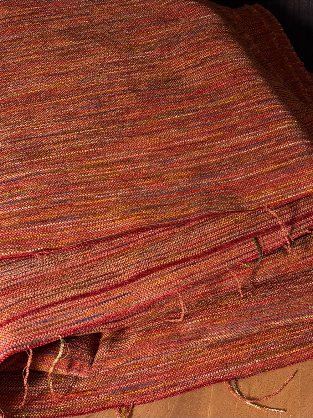 6.7 Yards Vintage Rust Rainbow Tweed Upholstery Fabric 56.5” Wide